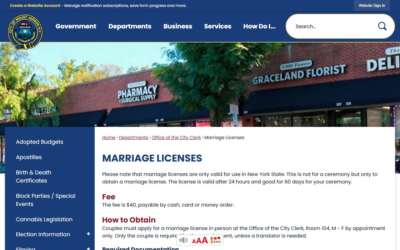 Mount Vernon marriage license requirements from city clerk website