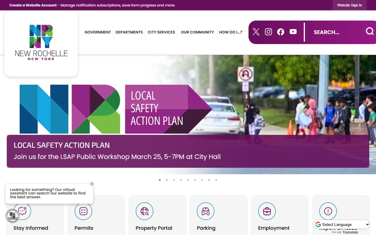 New Rochelle city government website with marriage license resources