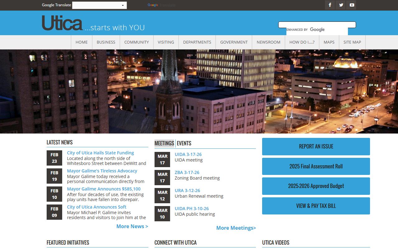 Utica City Clerk website for marriage license services