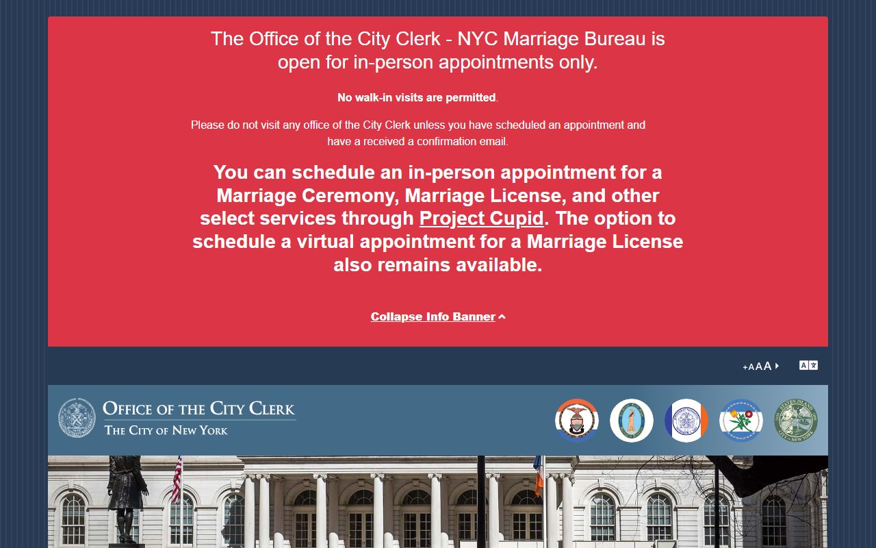 Bronx County marriage license information from NYC City Clerk website