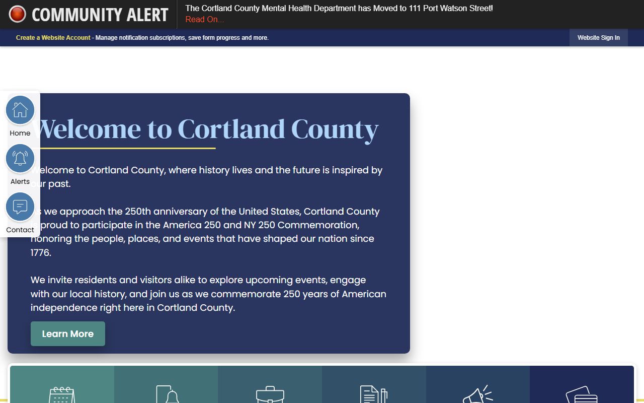 Cortland County Clerk website with marriage license information