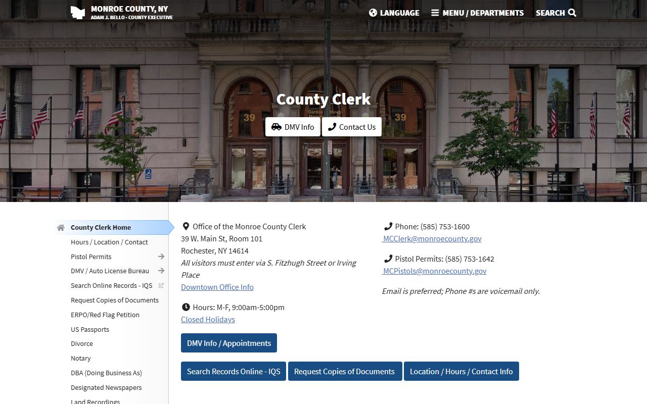Monroe County Clerk website for marriage license records