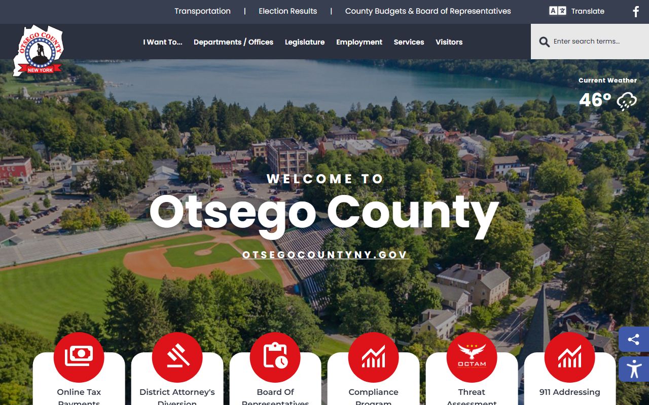 Otsego County Clerk website for marriage license records
