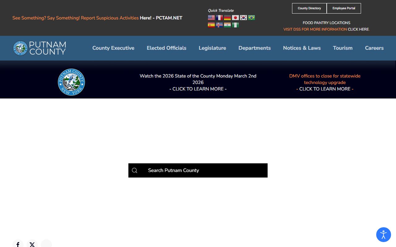 Putnam County Clerk website with marriage license information
