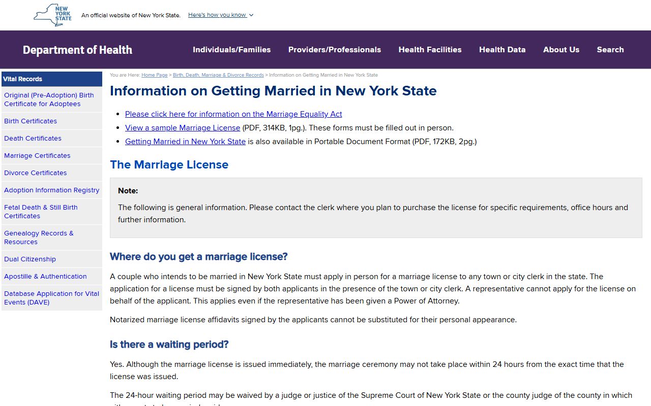 NY.GOV official marriage guide for New York marriage license
